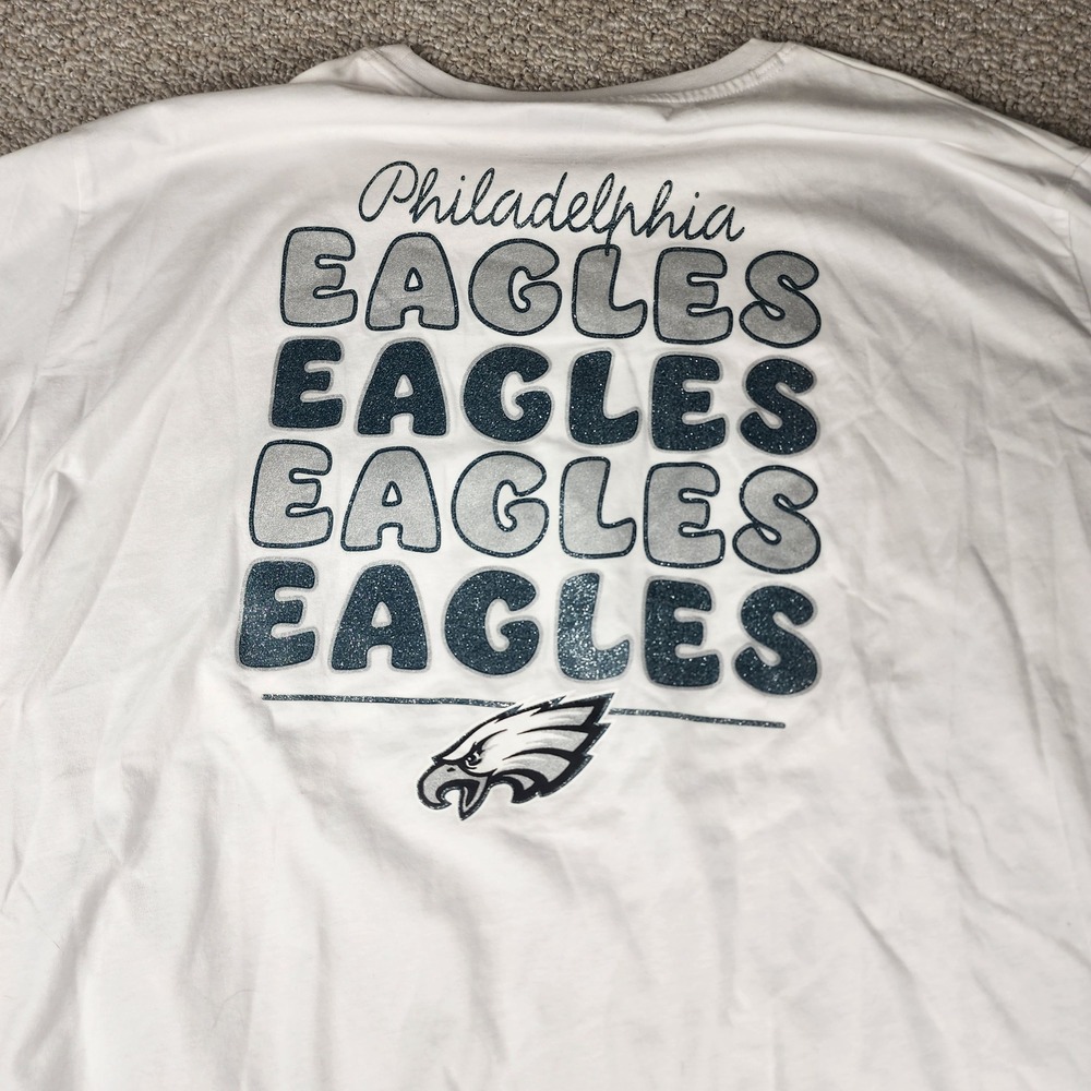 NFL Team Apparel Philadelphia Eagles T-Shirt 2XL Glitter Pocket Tee White